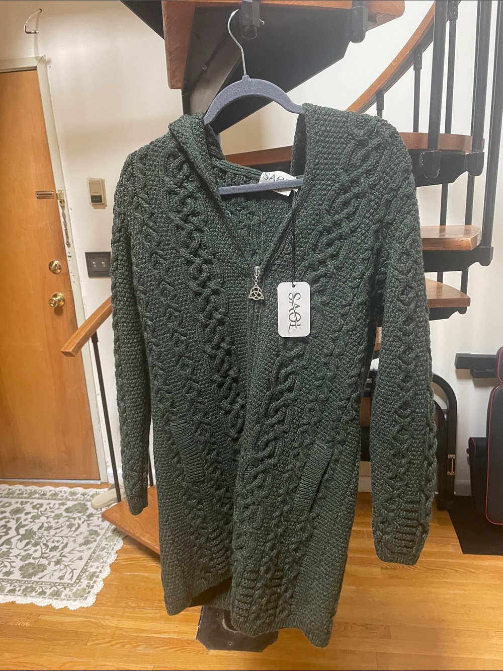 Saol wool hooded zip up sweater